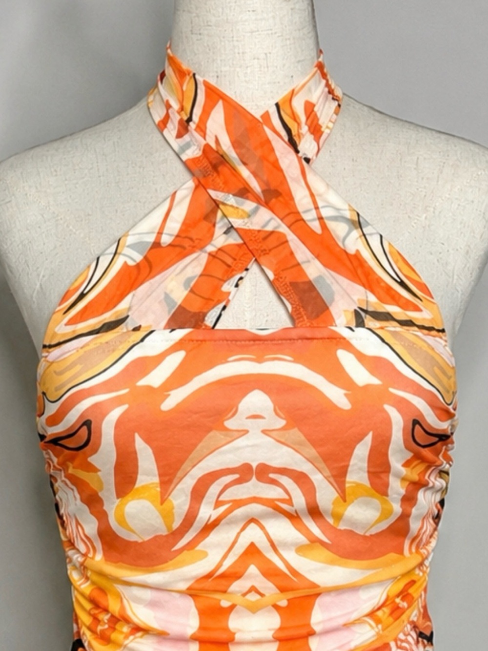 Princess Polly Viviana Geometric Halter Mini Dress Orange Size 10 NWT - Picture 4 of 11
